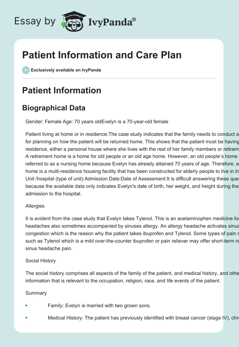 Patient Information and Care Plan. Page 1