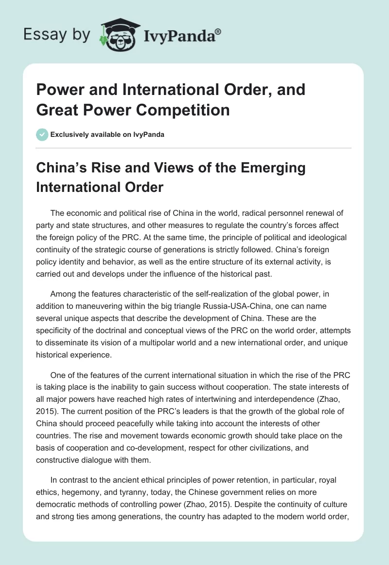Power and International Order, and Great Power Competition. Page 1