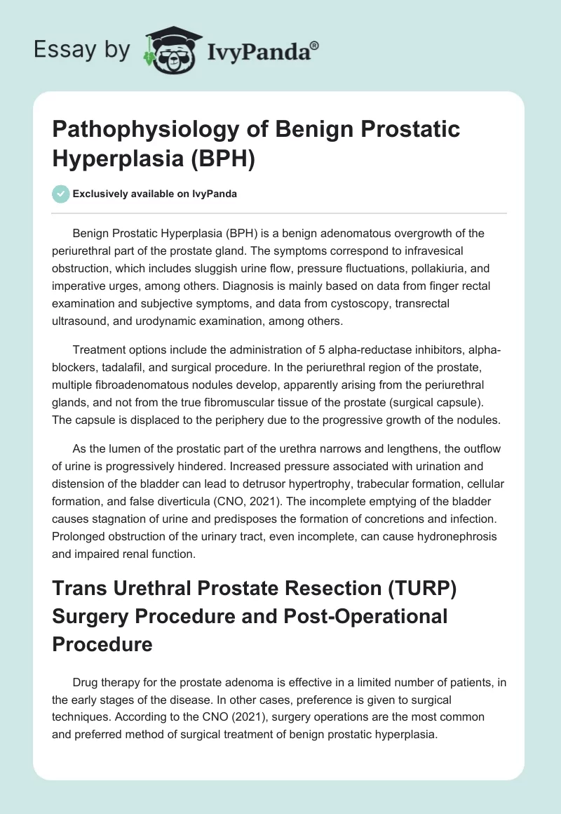 Pathophysiology of Benign Prostatic Hyperplasia (BPH). Page 1