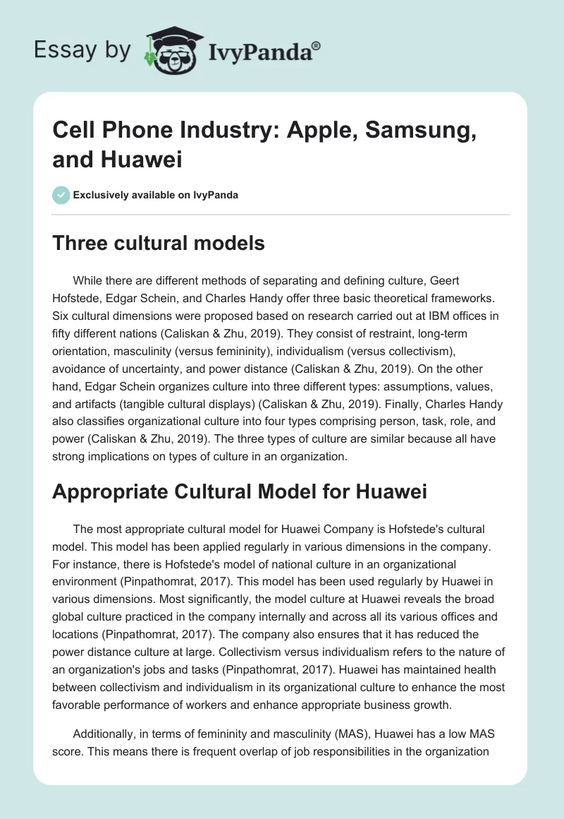 Cell Phone Industry: Apple, Samsung, and Huawei. Page 1