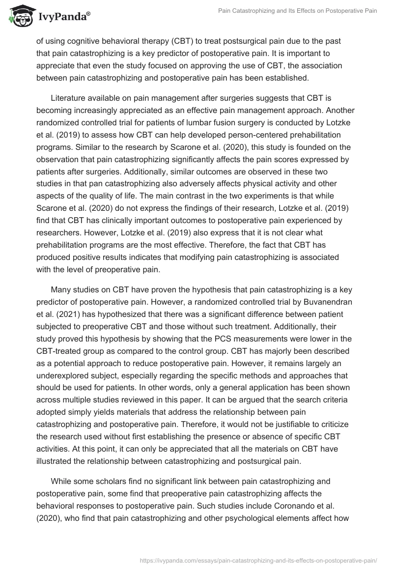 Pain Catastrophizing and Its Effects on Postoperative Pain. Page 4