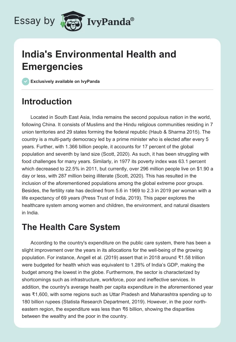 India's Environmental Health and Emergencies. Page 1