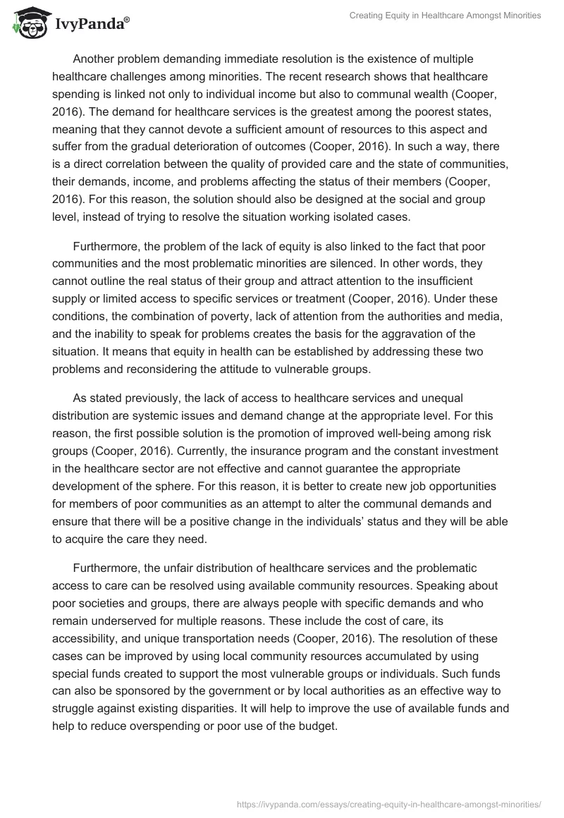 Creating Equity in Healthcare Amongst Minorities. Page 2