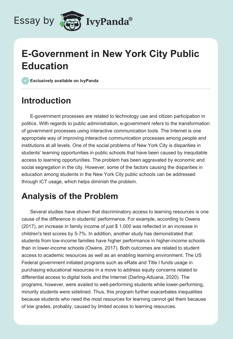 E-Government in New York City Public Education. Page 1