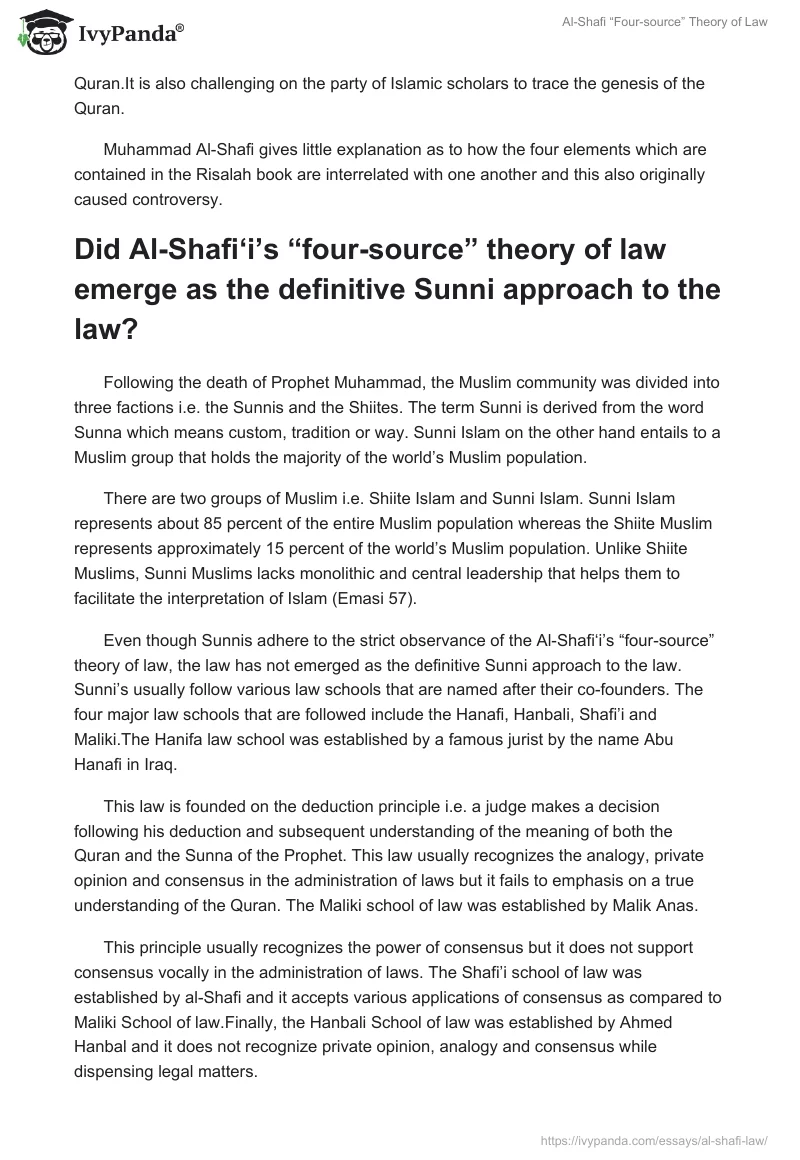 Al-Shafi “Four-source” Theory of Law. Page 4