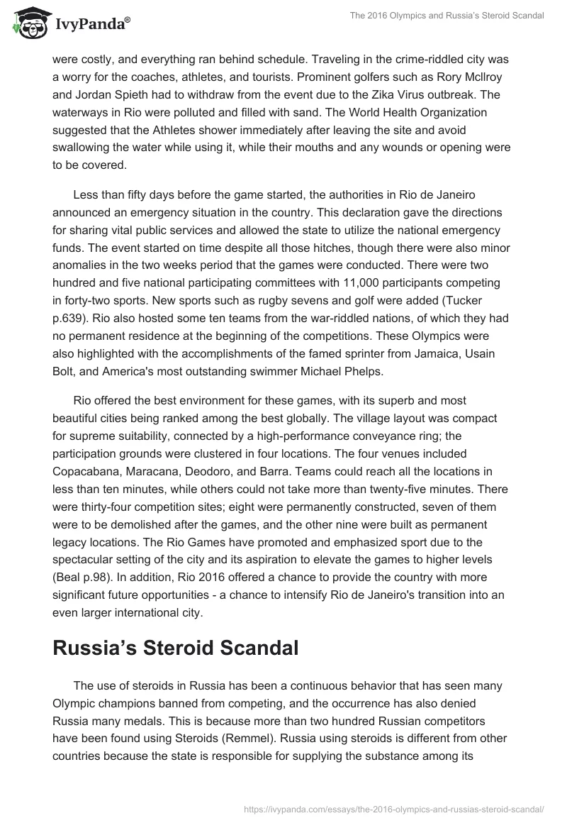 The 2016 Olympics and Russia’s Steroid Scandal. Page 3