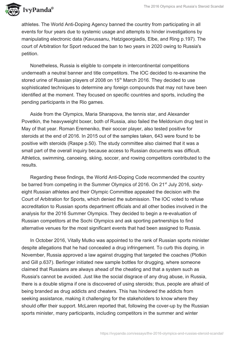 The 2016 Olympics and Russia’s Steroid Scandal. Page 4