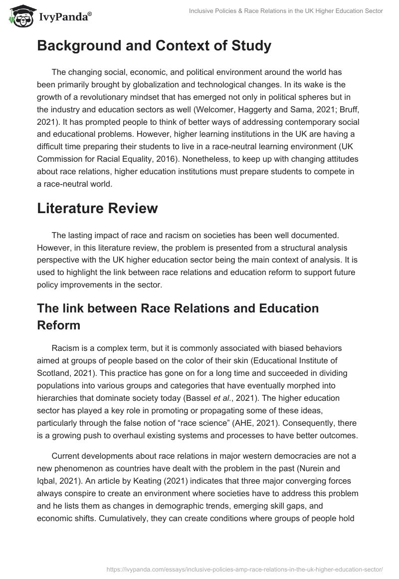 Inclusive Policies & Race Relations in the UK Higher Education Sector. Page 2