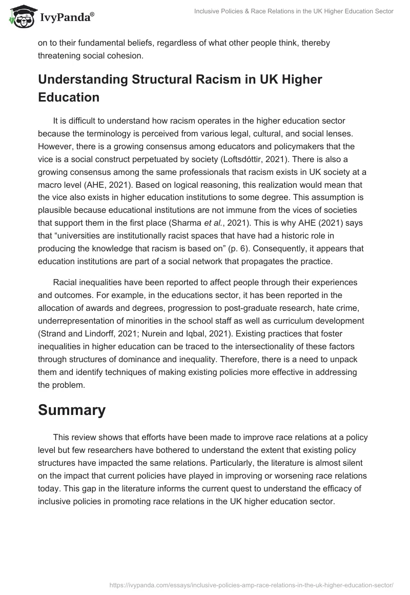Inclusive Policies & Race Relations in the UK Higher Education Sector. Page 3