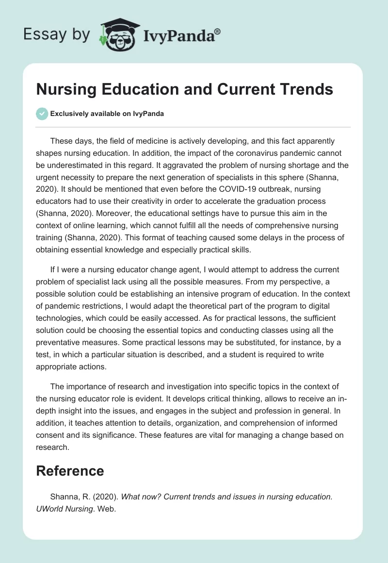 Nursing Education and Current Trends. Page 1
