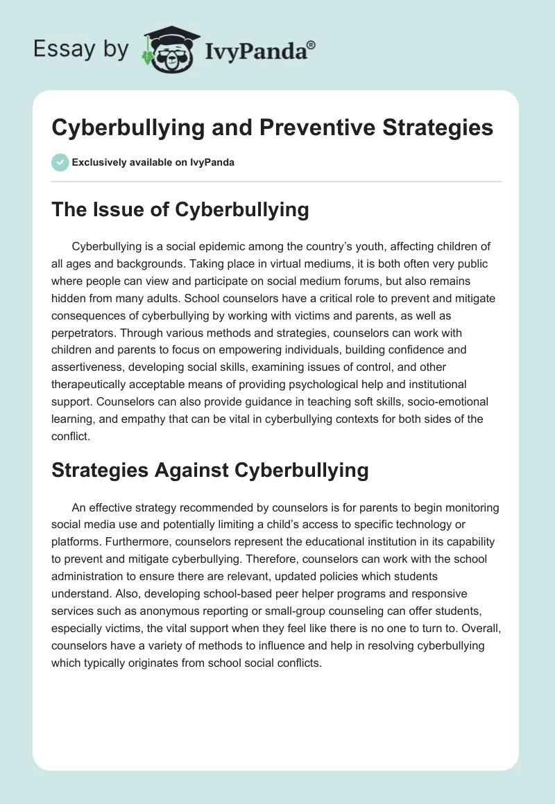 Cyberbullying and Preventive Strategies. Page 1
