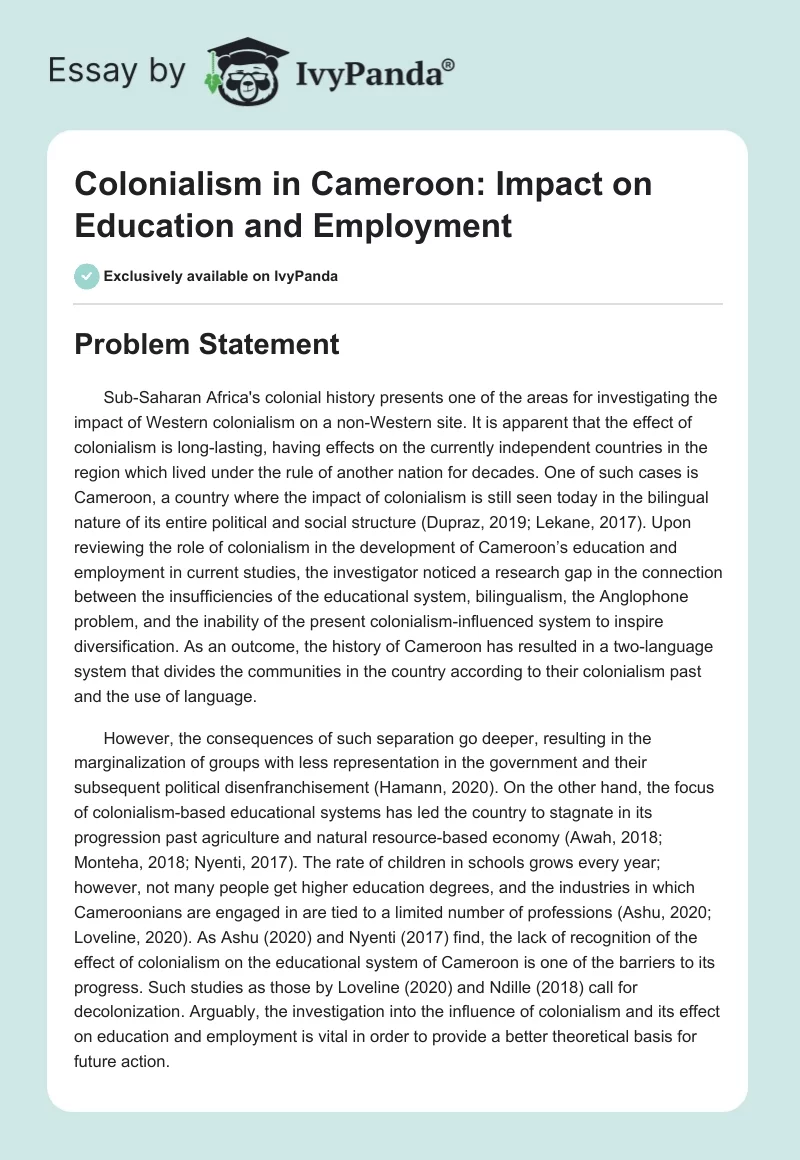 Colonialism in Cameroon: Impact on Education and Employment. Page 1