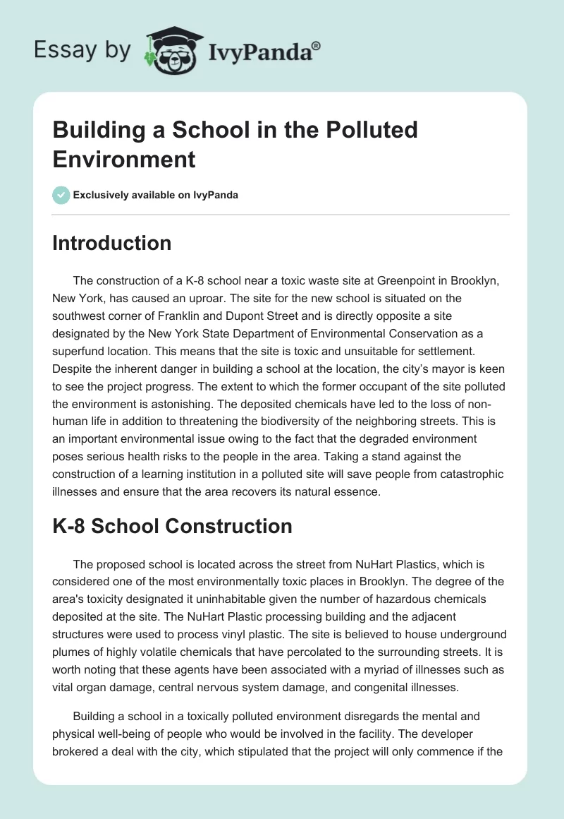 Building a School in the Polluted Environment. Page 1