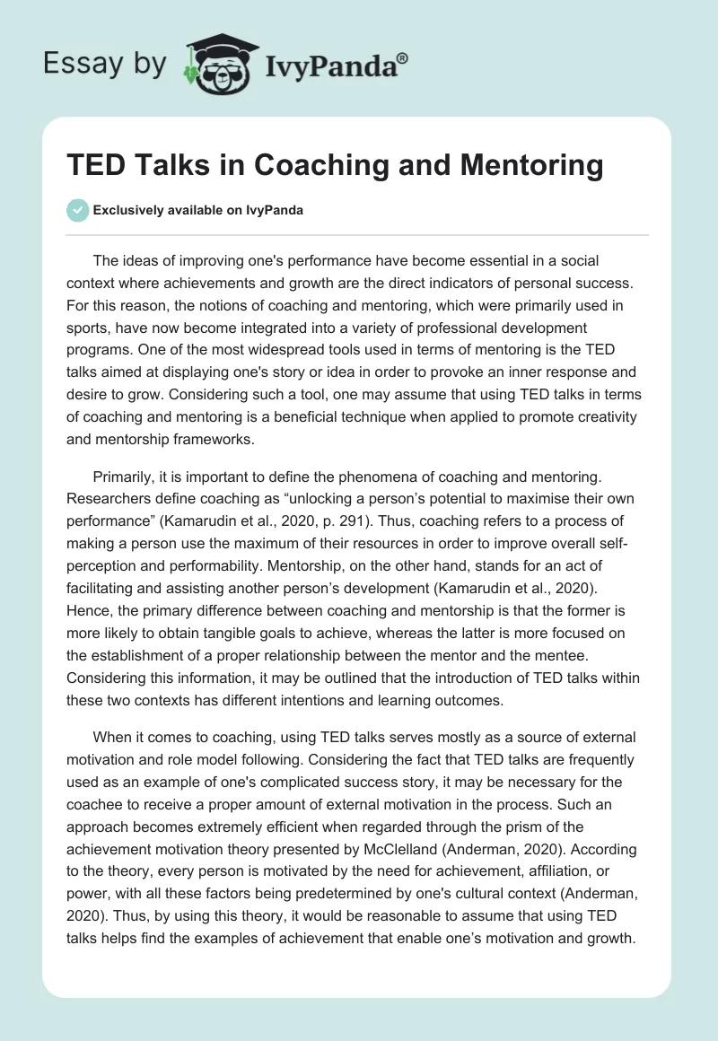 TED Talks in Coaching and Mentoring. Page 1