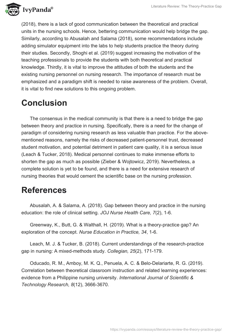 Literature Review: The Theory-Practice Gap. Page 2