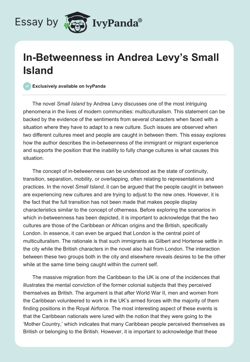 In-Betweenness in Andrea Levy’s Small Island. Page 1