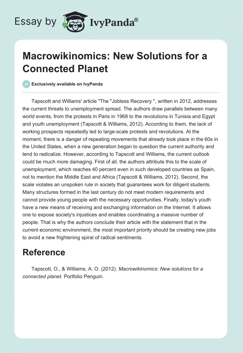 Macrowikinomics: New Solutions for a Connected Planet. Page 1