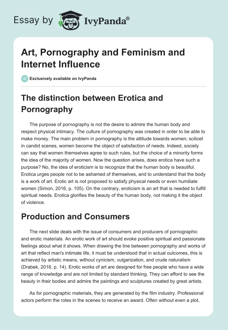 Art, Pornography and Feminism and Internet Influence. Page 1