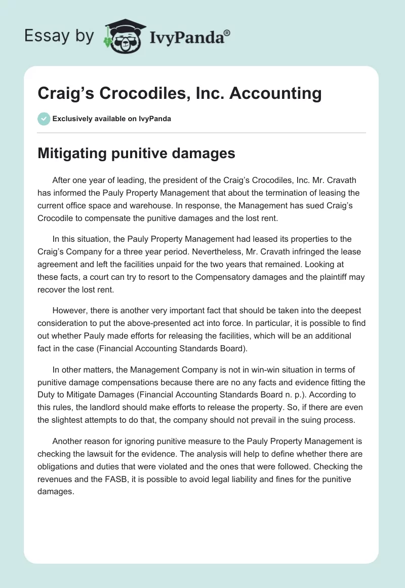 Craig’s Crocodiles, Inc. Accounting. Page 1
