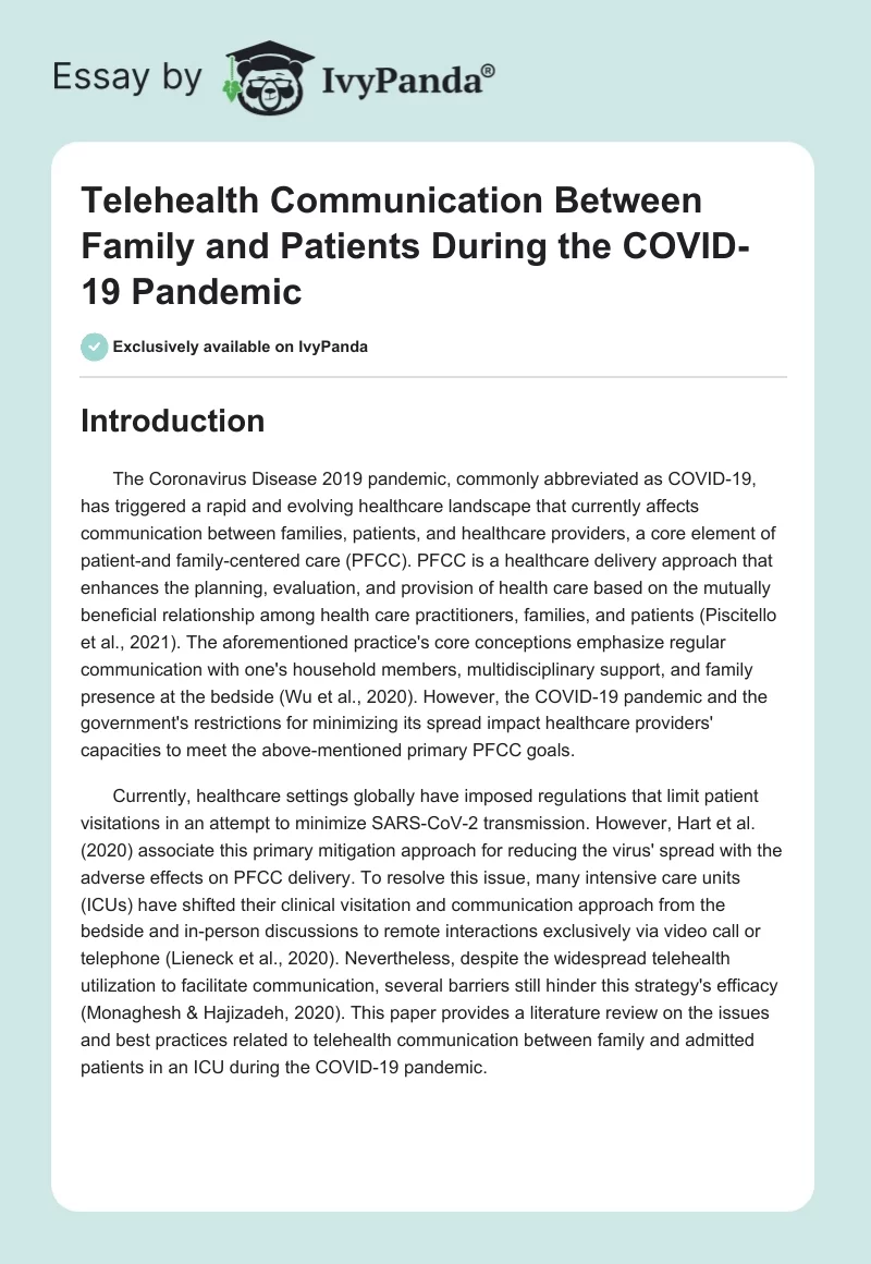 Telehealth Communication Between Family and Patients During the COVID-19 Pandemic. Page 1