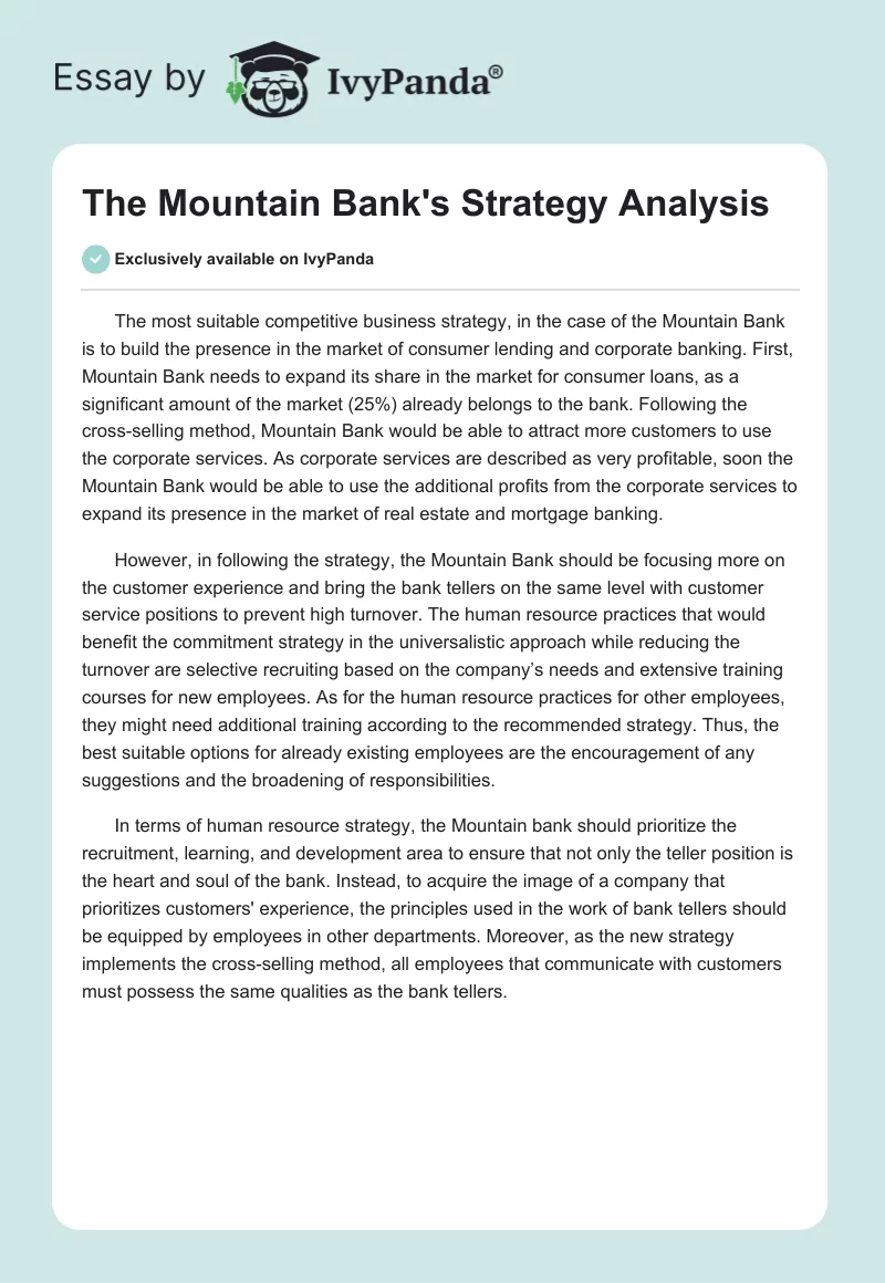 The Mountain Bank's Strategy Analysis. Page 1