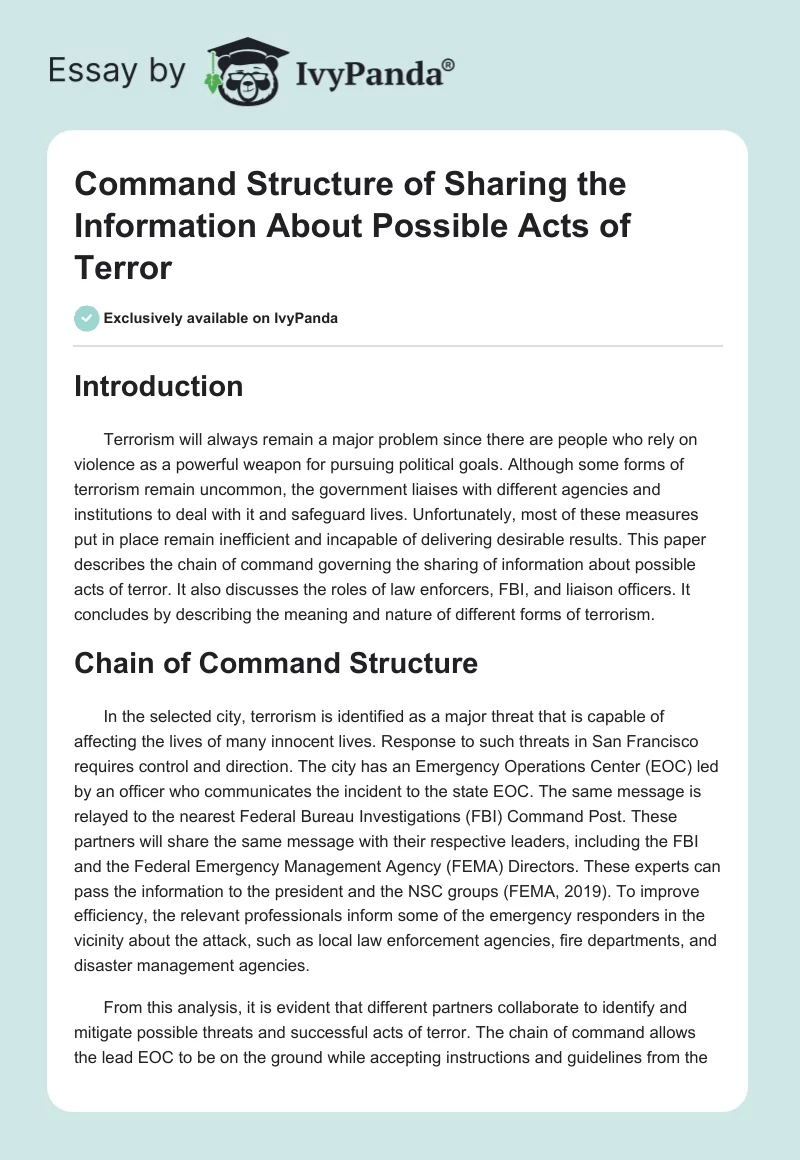 Command Structure of Sharing the Information About Possible Acts of Terror. Page 1
