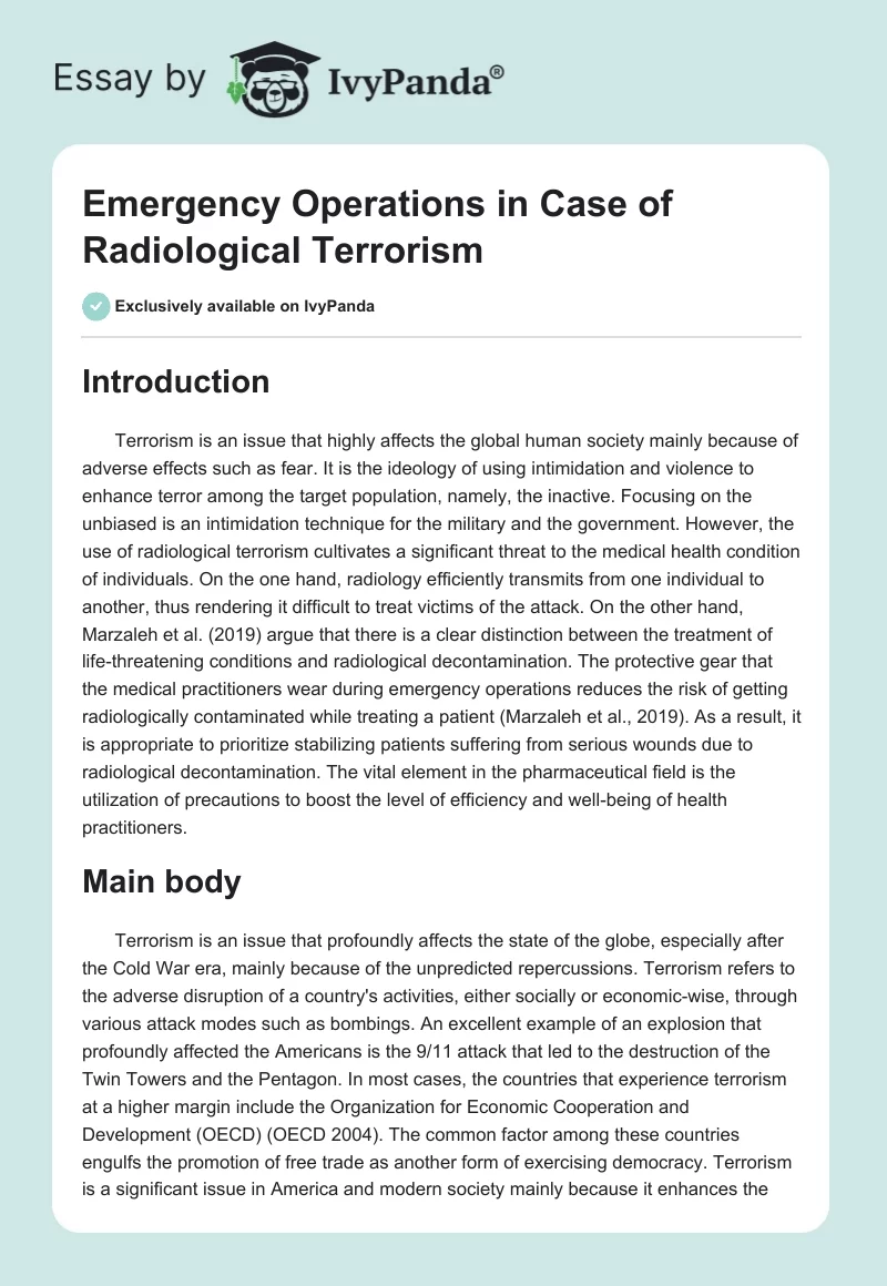 Emergency Operations in Case of Radiological Terrorism. Page 1