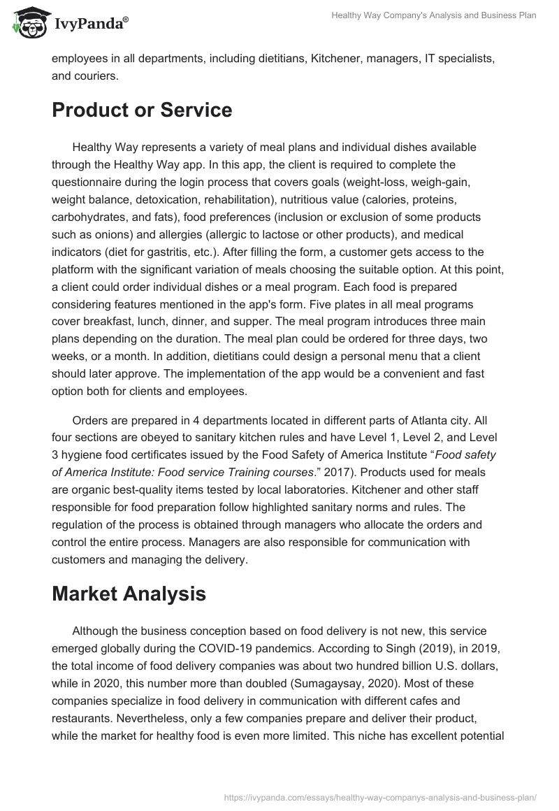 Healthy Way Company's Analysis and Business Plan. Page 2