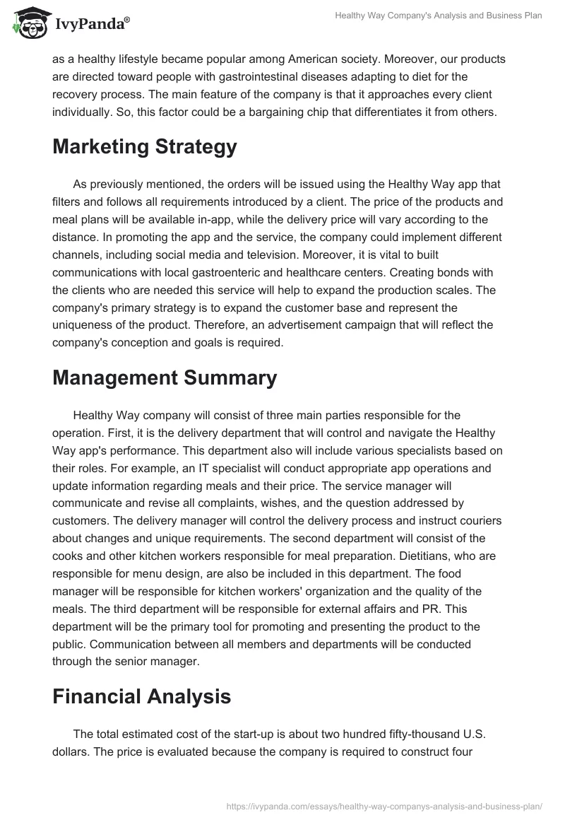 Healthy Way Company's Analysis and Business Plan. Page 3