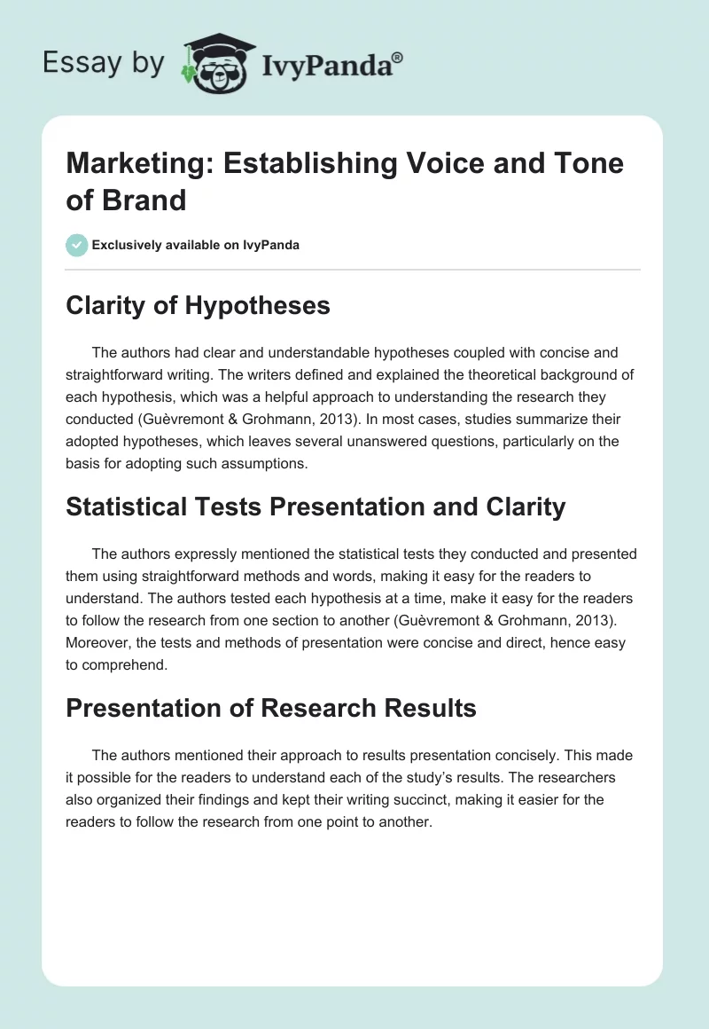 Marketing: Establishing Voice and Tone of Brand. Page 1