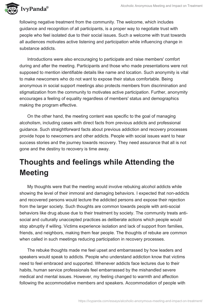 Alcoholic Anonymous Meeting and Impact on Treatment. Page 2