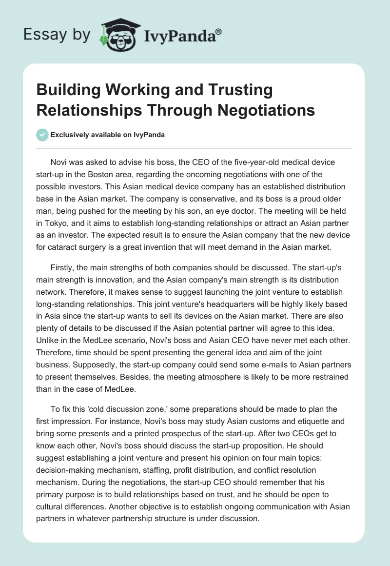 Building Working and Trusting Relationships Through Negotiations. Page 1
