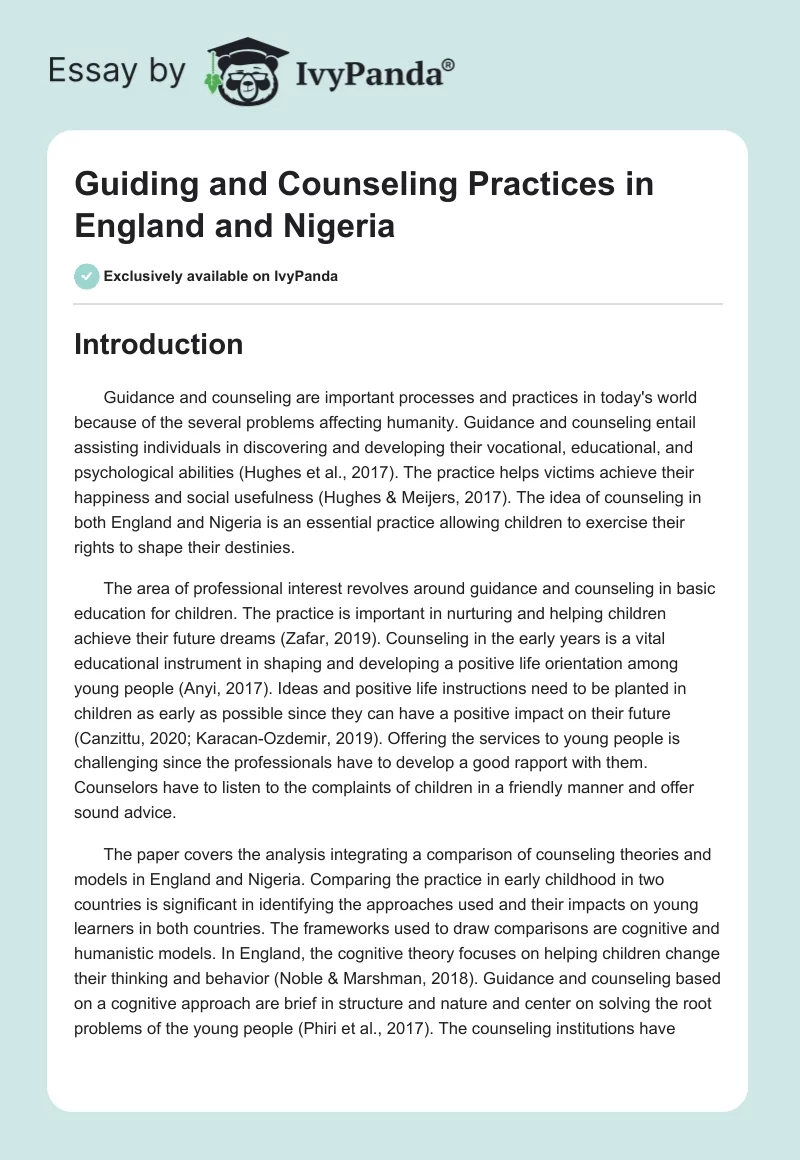 Guiding and Counseling Practices in England and Nigeria. Page 1