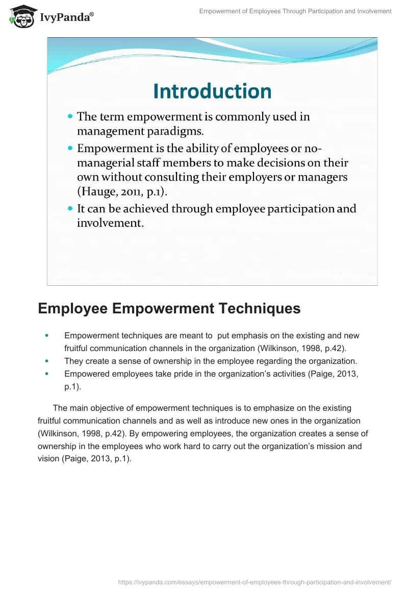Empowerment of Employees Through Participation and Involvement. Page 2