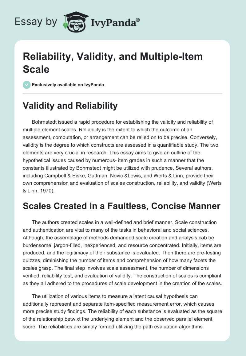 Reliability, Validity, and Multiple-Item Scale. Page 1