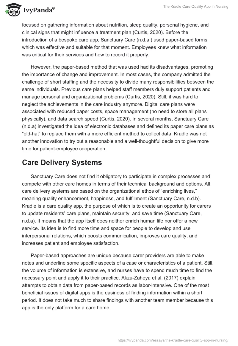 The Kradle Care Quality App in Nursing. Page 2