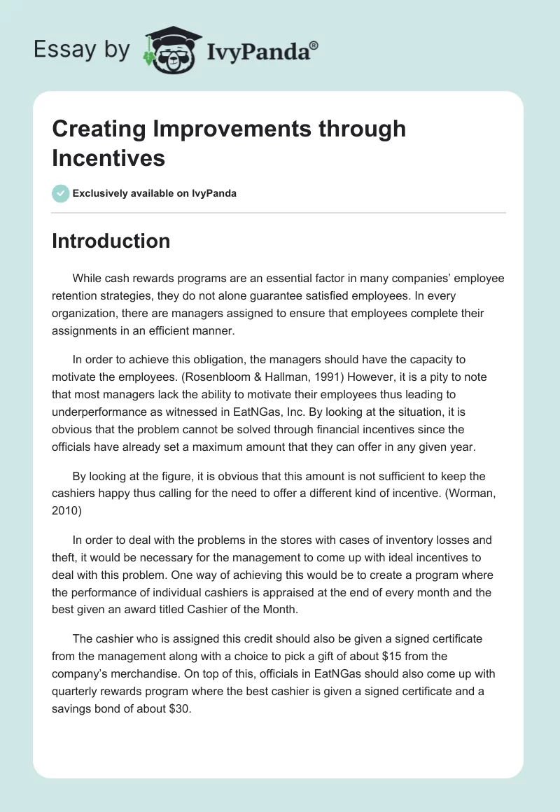 Creating Improvements through Incentives. Page 1