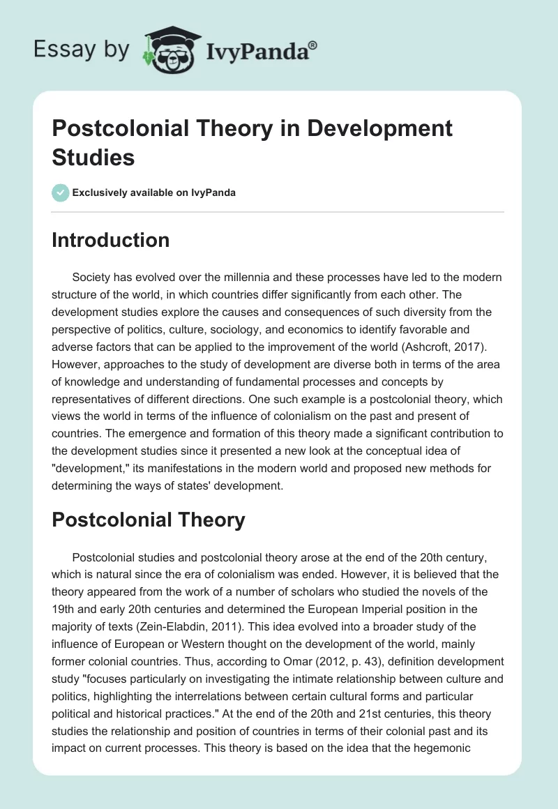 Postcolonial Theory in Development Studies. Page 1