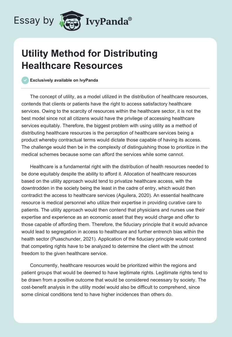 Utility Method for Distributing Healthcare Resources. Page 1