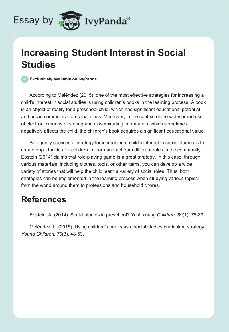Increasing Student Interest in Social Studies. Page 1
