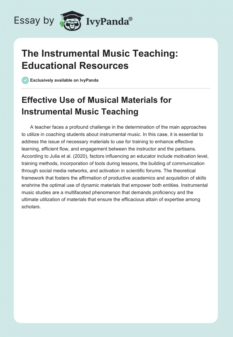 The Instrumental Music Teaching: Educational Resources. Page 1