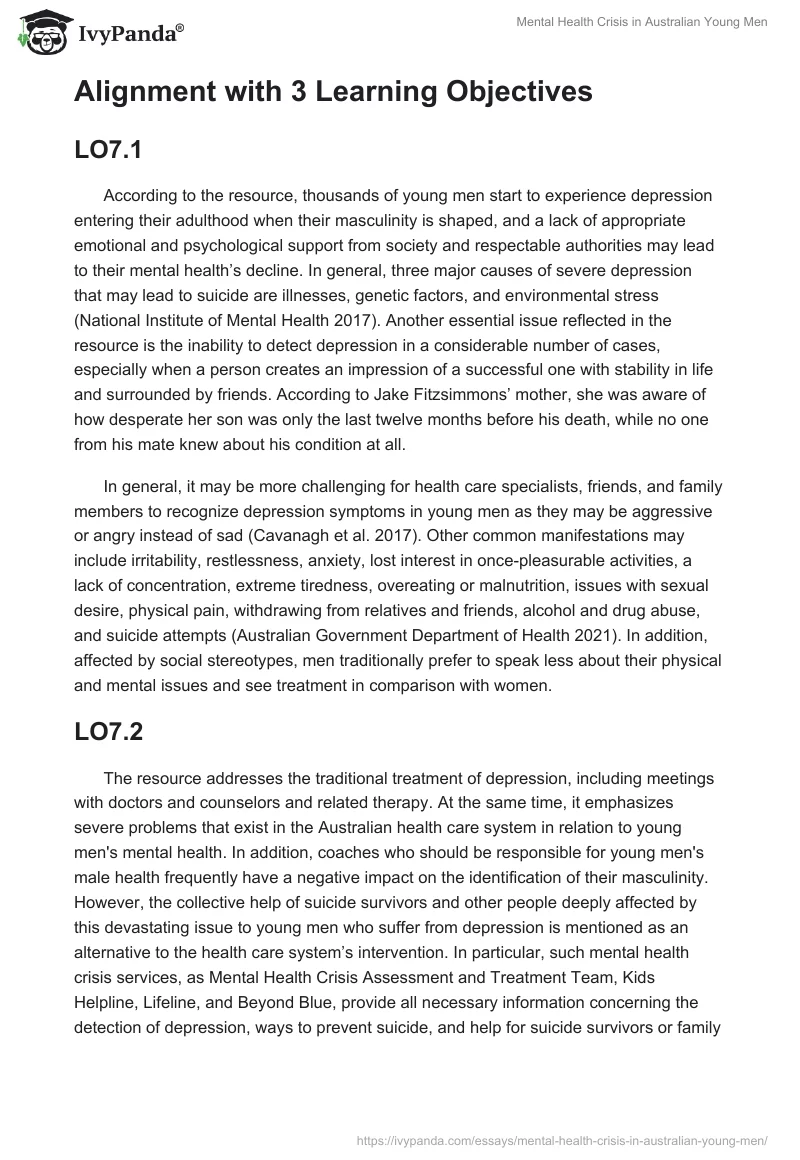 Mental Health Crisis in Australian Young Men. Page 2