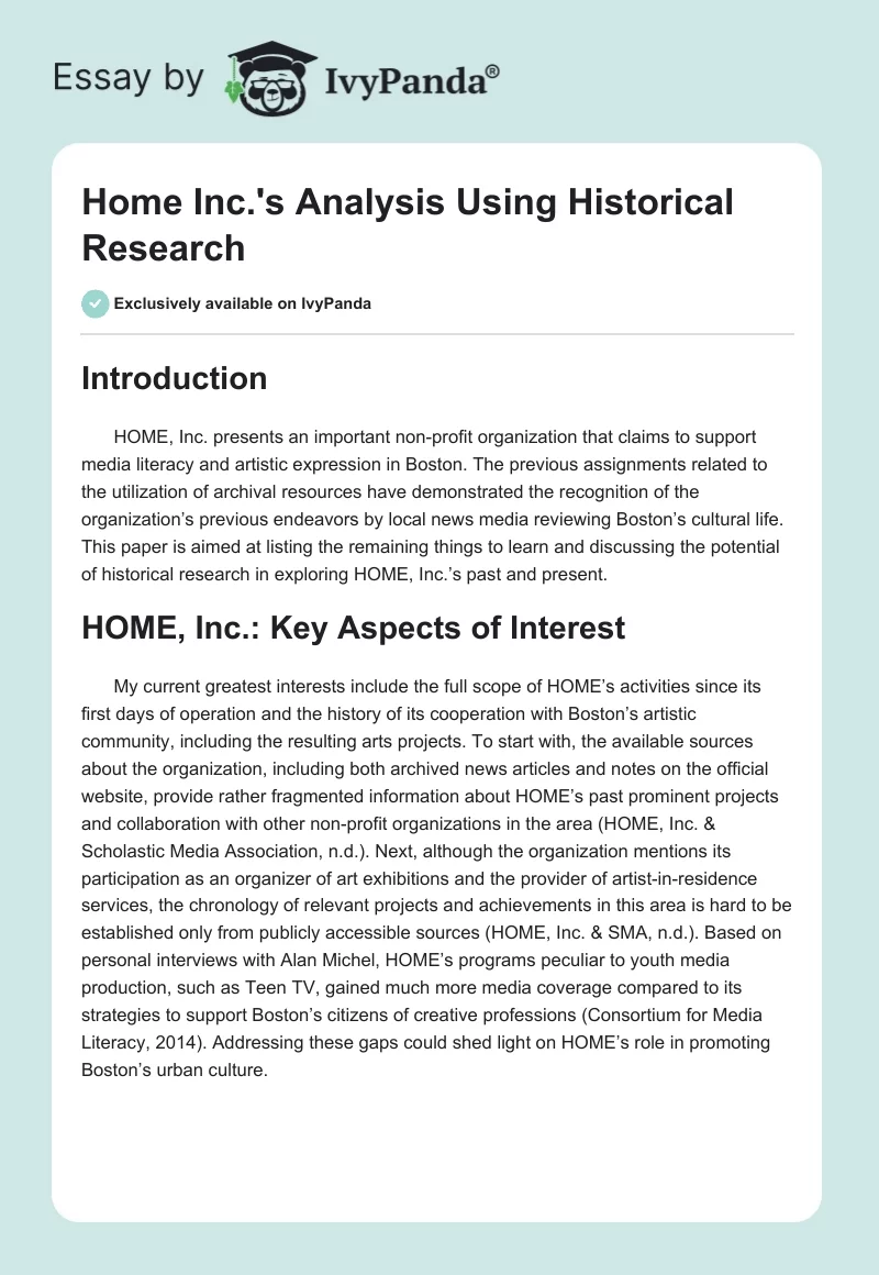 Home Inc.'s Analysis Using Historical Research. Page 1