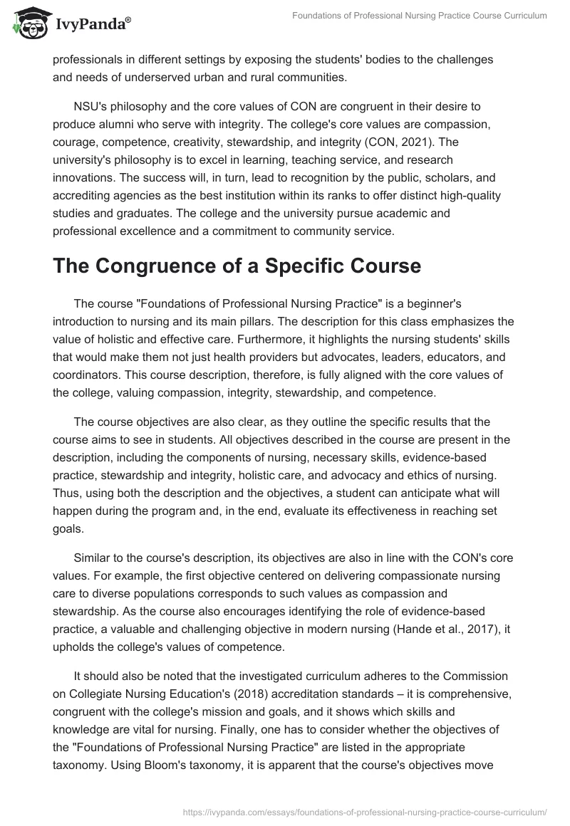 Foundations of Professional Nursing Practice Course Curriculum. Page 3