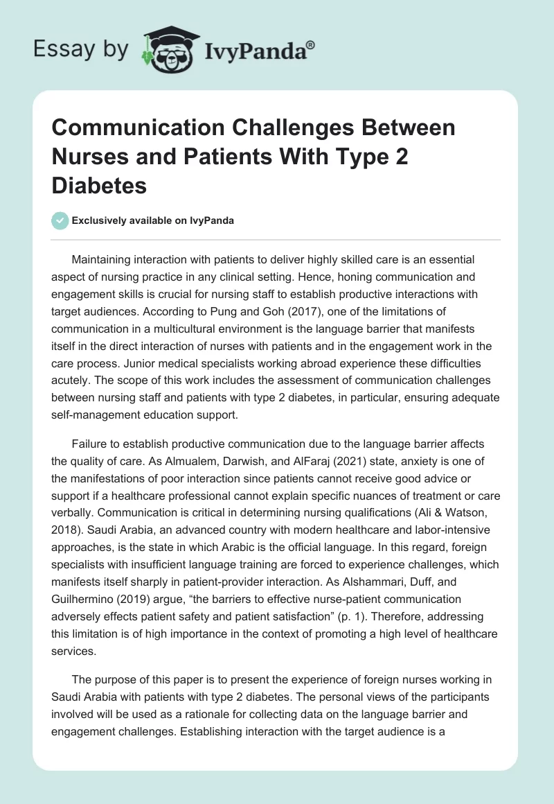 Communication Challenges Between Nurses and Patients With Type 2 Diabetes. Page 1