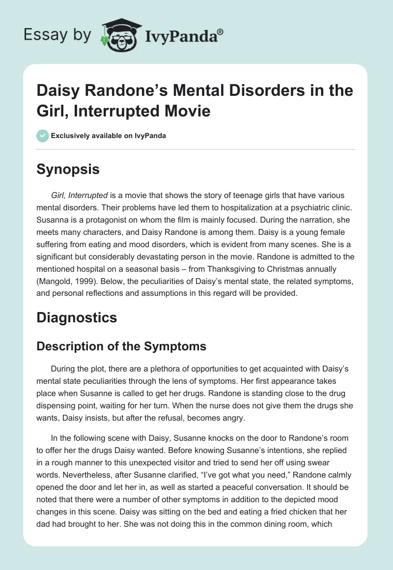 Daisy Randone’s Mental Disorders in the Girl, Interrupted Movie. Page 1