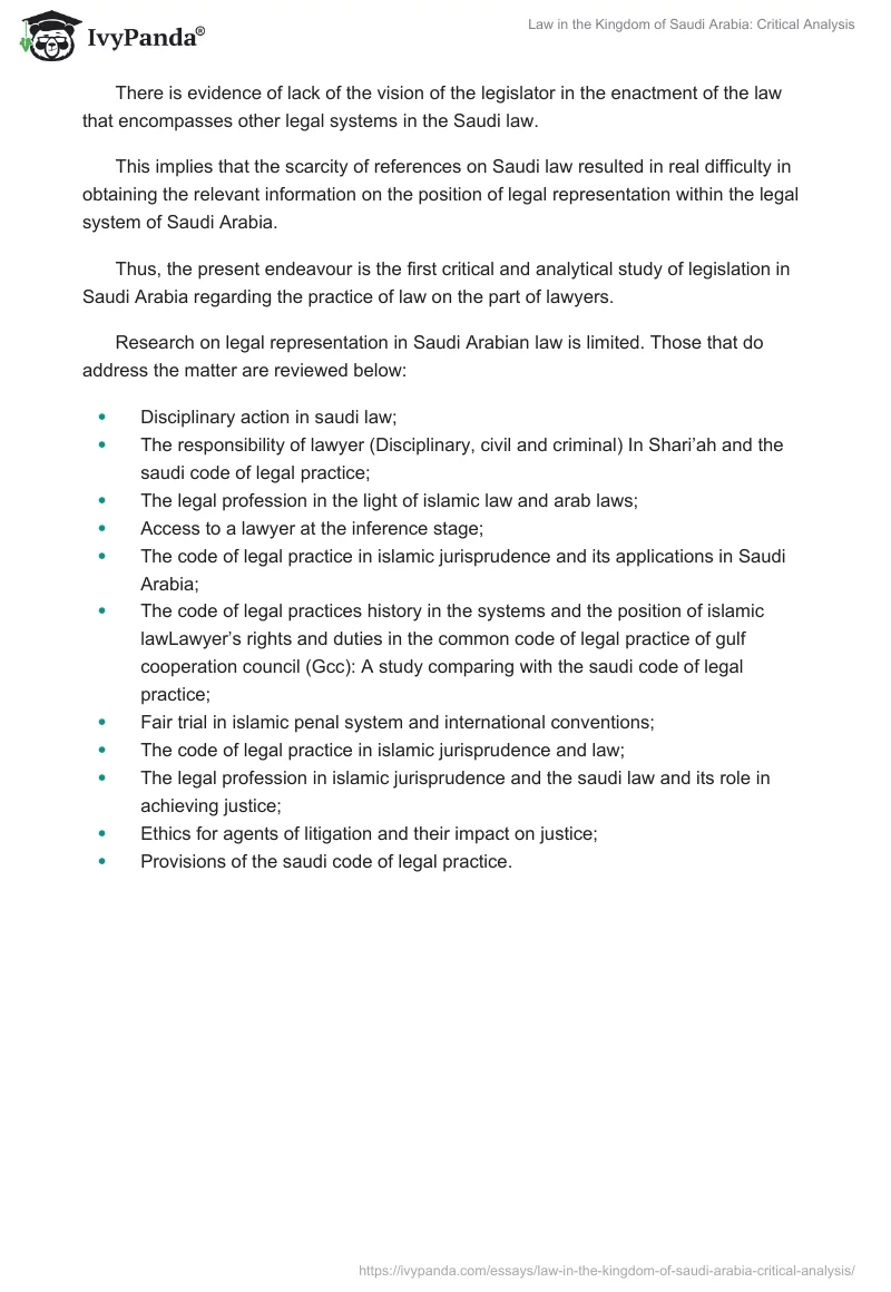 Law in the Kingdom of Saudi Arabia: Critical Analysis. Page 3