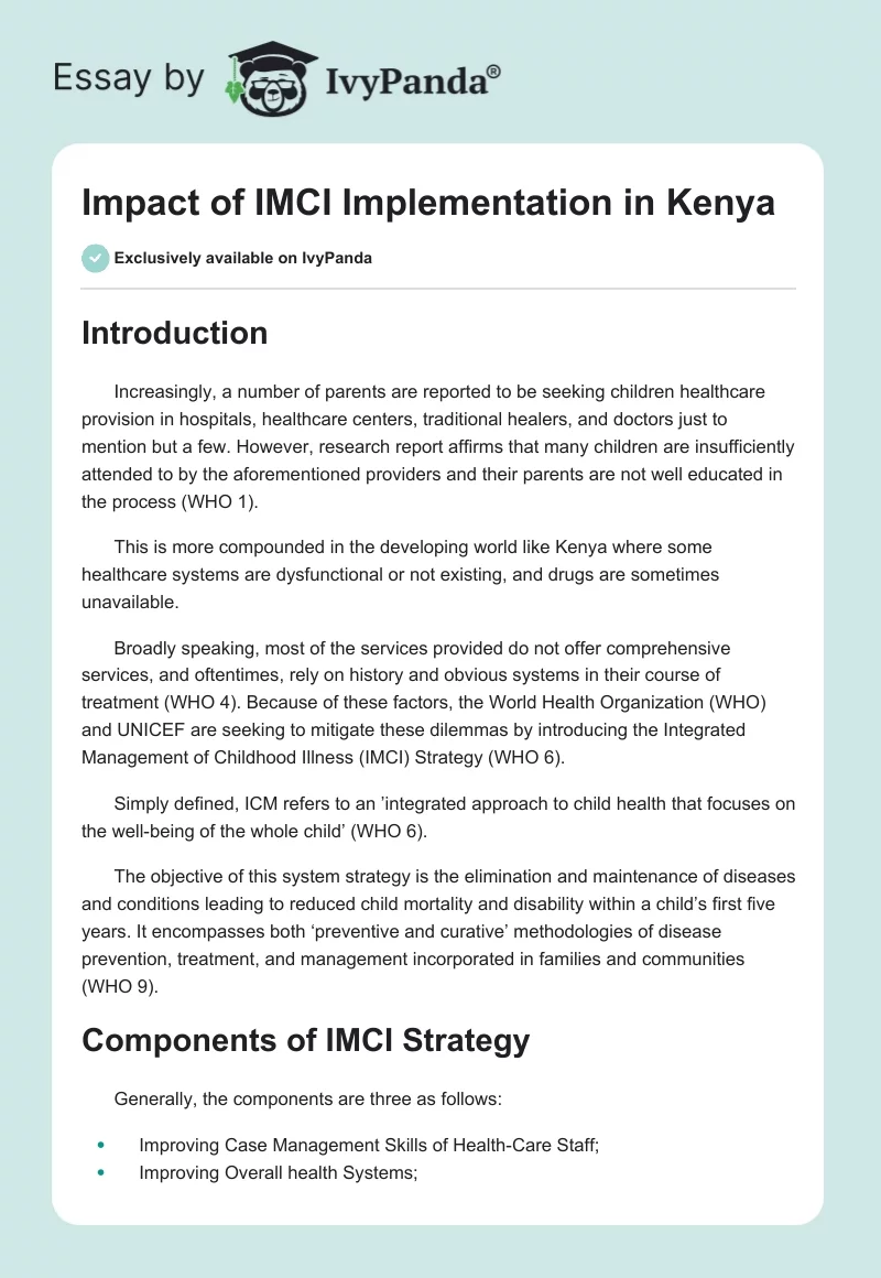 Impact of IMCI Implementation in Kenya. Page 1