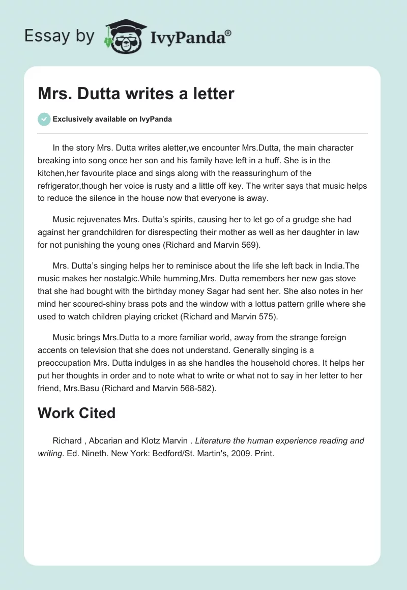 Mrs. Dutta writes a letter. Page 1