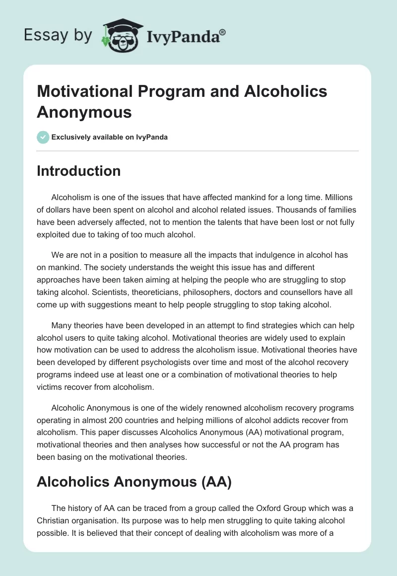 Motivational Program and Alcoholics Anonymous. Page 1
